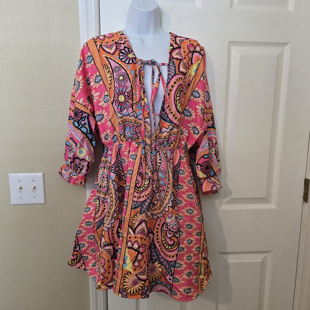 Source Unknown Pink and Orange Mini Dress